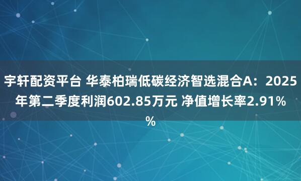 宇轩配资平台 华泰柏瑞低碳经济智选混合A：2025年第二季度利润602.85万元 净值增长率2.91%